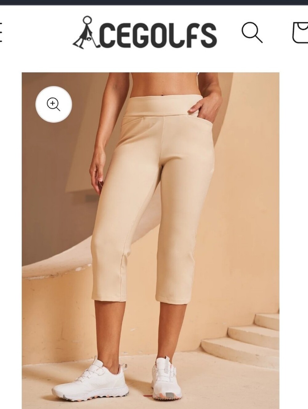 ACEGOLFS Women's High-Waist Capri Pants in Light Beige